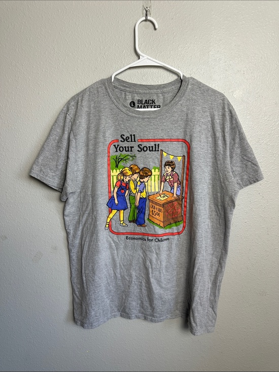 Black Matter Tops - Black Matter Grey 'Sell Your Soul' Graphic Tee with Colorful Retro Illustration